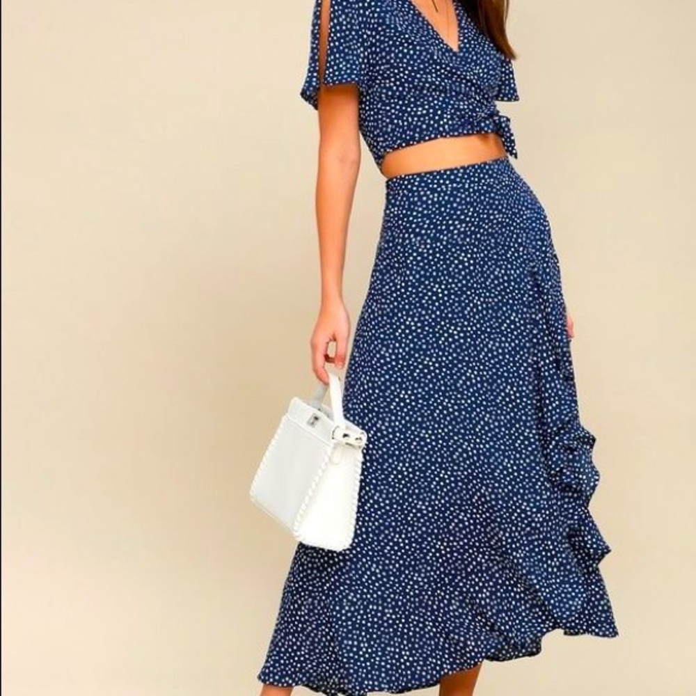 Lulus Girl Like You Blue Polka Dot Two-Piece Set